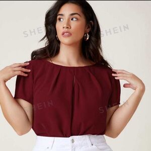 NEW SHEIN Plus Solid Ruched Keyhole Back Top